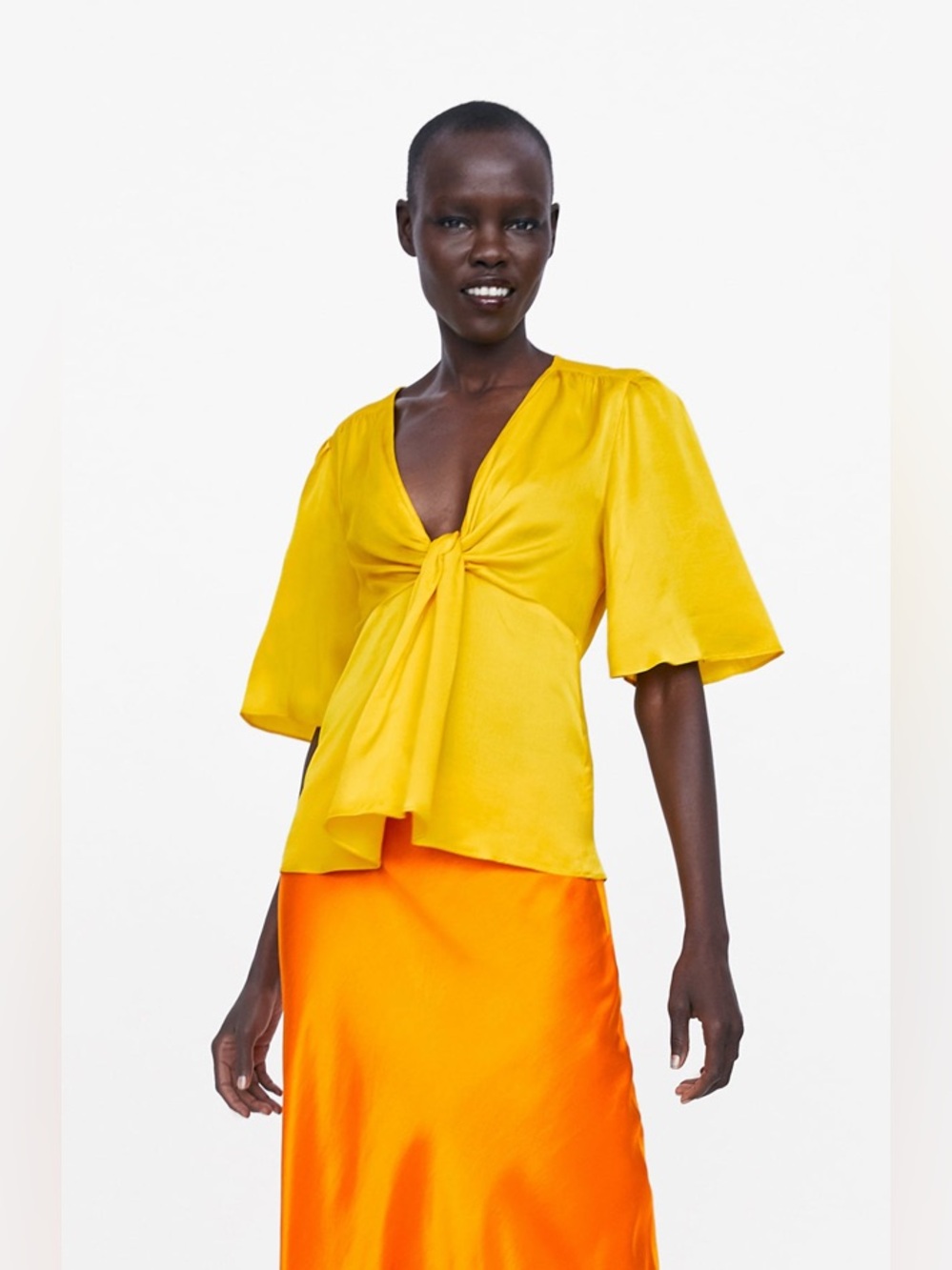 ZARA KNOTTED SATIN BLOUSE